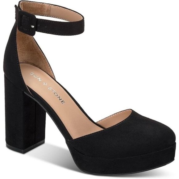Sun + Stone Birdey Block Heel Platform Pumps Black 10.5 Buckle $89 - Picture 1 of 4